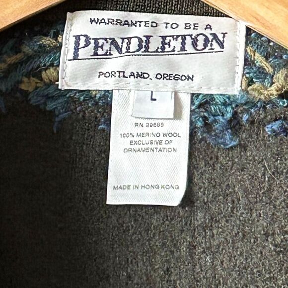 Pendelton Forest Green Merino Wool Cardigan Embroidered Full Zip - Women's L - Picture 6 of 7